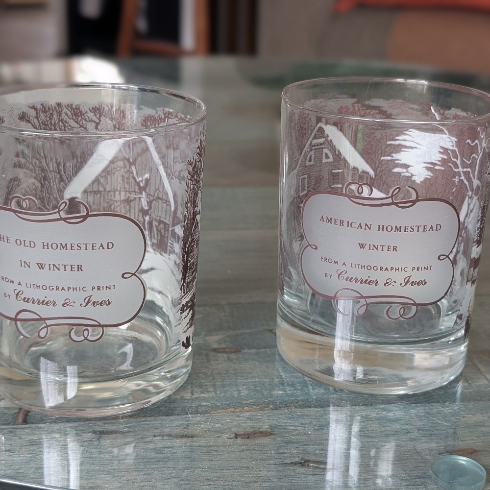 Currier & Ives | Vintage Glasses |  American Homestead in Winter - Picture 3 of 7